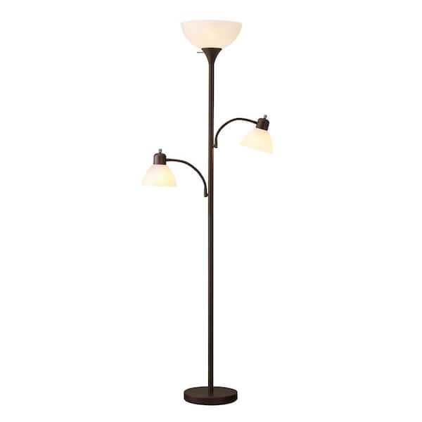 72 in. Brown Torchiere Floor Lamp with 3 lampshades and Bulbs Included, for Living Room, Bedroom, Office