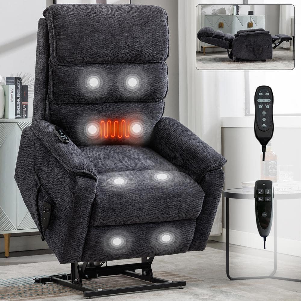 Grey Chenille Dual Motor Infinite Position Up to 350 lbs. Power Lift Reclin
