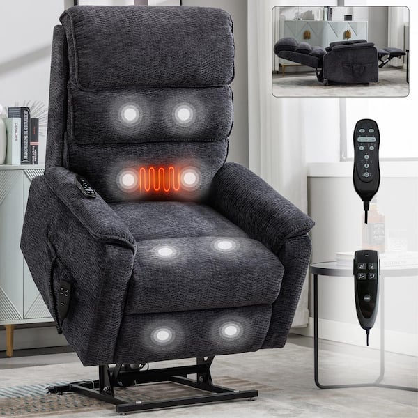aisword Grey Chenille Dual Motor Infinite Position Up to 350 lbs. Power Lift Recliner Chair with Heat Massage