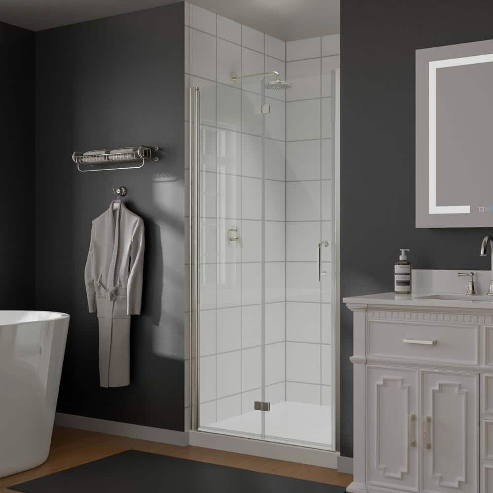 36 in. W x 72 in. H Bi-Fold Semi-Frameless Shower Doors in Brushed Nickel w