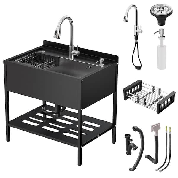22 in. D x 32 in. W Freestanding Mount Laundry/Utility Sink in Black with Faucet