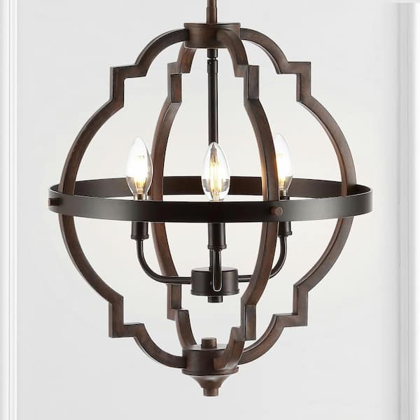 JONATHAN Y Ogee 16.75 in. 3-Light Oil Rubbed Bronze Adjustable Iron Rustic Industrial Farmhouse LED Pendant