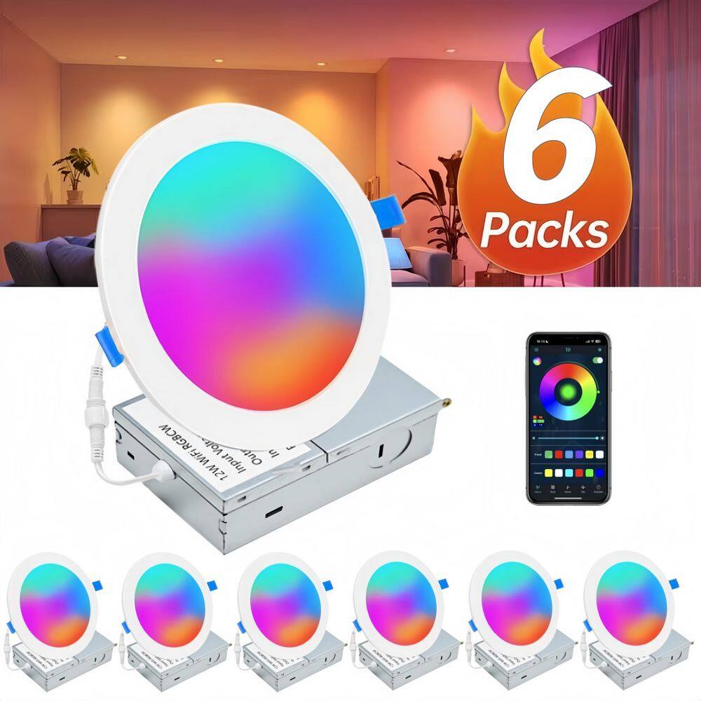 Smart Integrated LED 6in. RGB + Tuneable White Wet Rated Canless Recessed Light for Kitchen Bathroom Livingroom (6-Pack) price history on PriceWatchPro