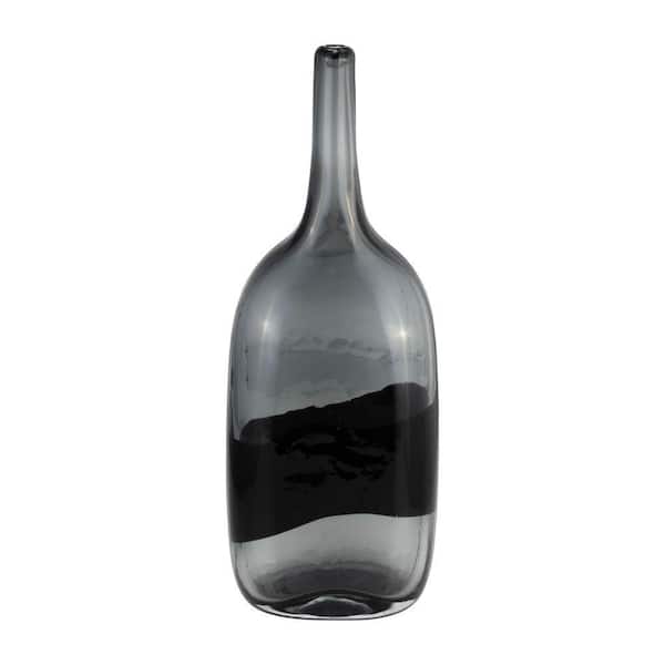 Liv & Skye 15 in. Black Glass Long Neck Two-Tone Decorative Vase