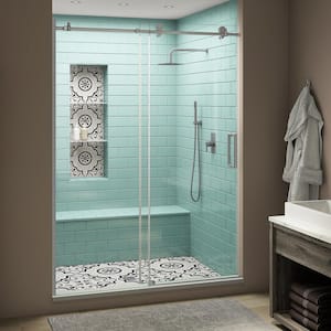 Coraline XL 56 - 60 in. x 80 in. Frameless Sliding Shower Door with StarCast Clear Glass in Stainless Steel Right Hand