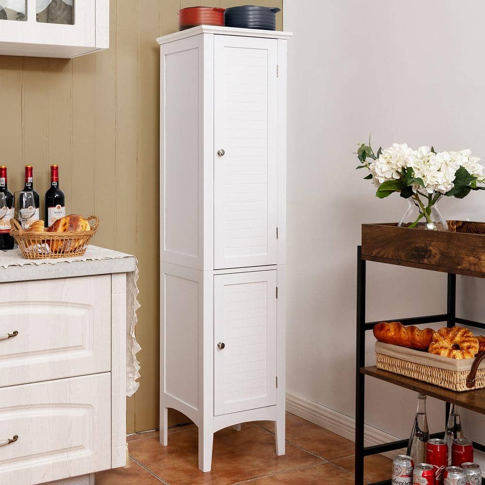Tall White MDF Freestanding Storage Cabinet with 5 Shelves and 2 Doors