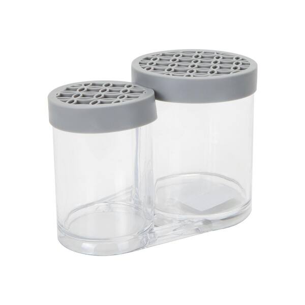 Simplify 2 Compartment Cosmetic Brush Holder in Grey, Gray