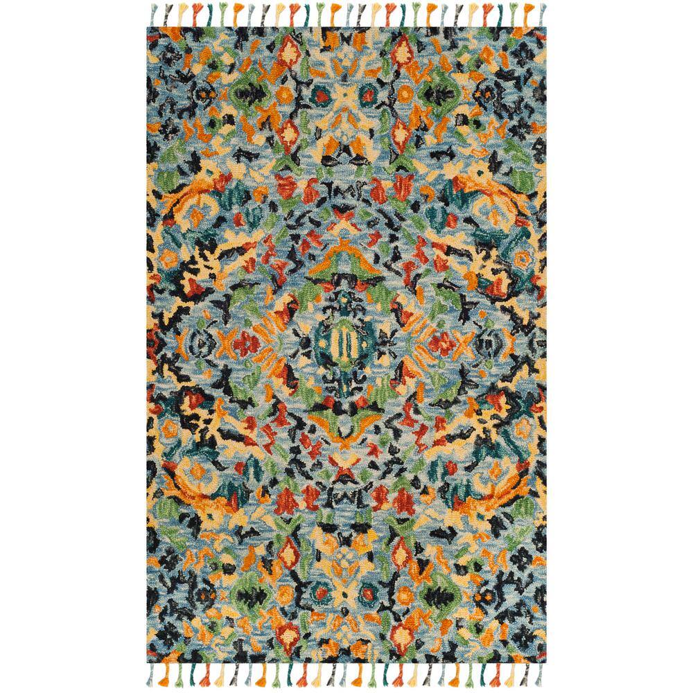 Blue Multicolor Tufted Wool and Cotton 8' x 10' Area Rug