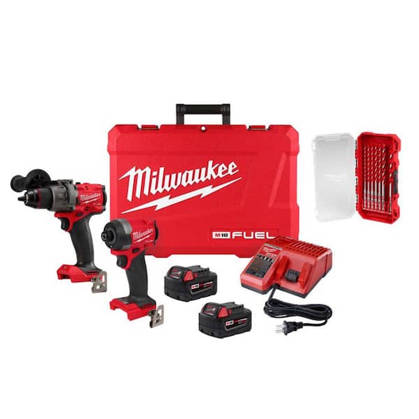 M18 FUEL 18V Brushless Cordless Hammer Drill/Impact 2-Tool Combo Kit w/ 2 Batteries with SHOCKWAVE 7-Pc Carbide Bit Kit