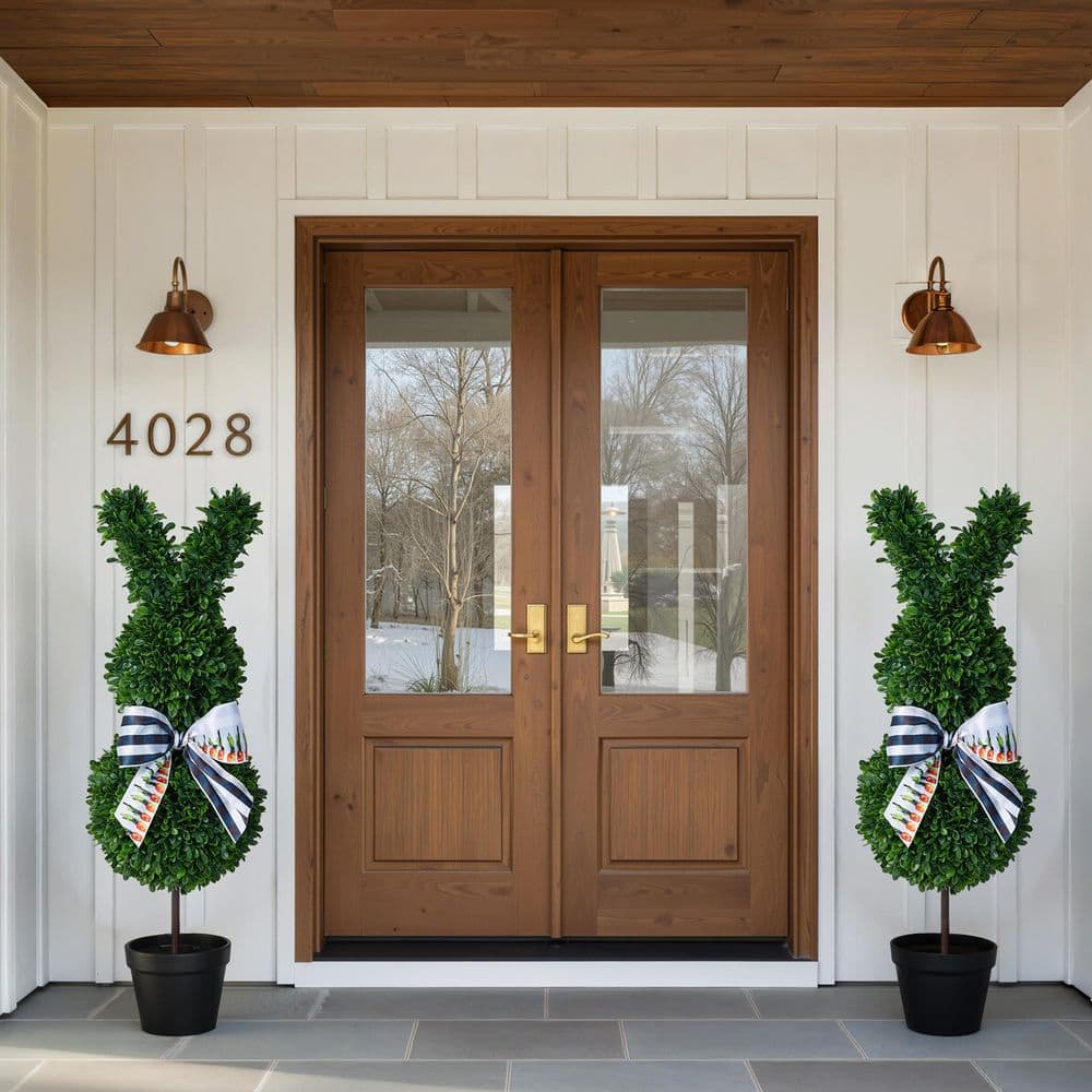 3 ft. Artificial Rabbit Topiary Trees Large Faux Boxwood Rabbit Plants for outdoor Indoor Home Decor of 2