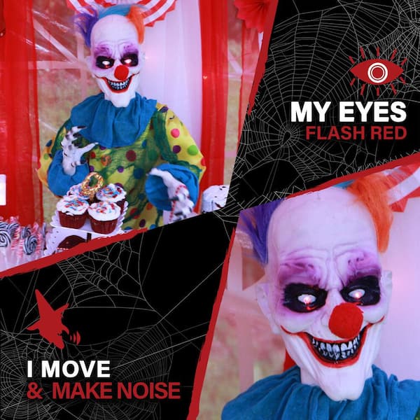 24 in. Battery Operated Animated Poseable Clown with LED Eyes Halloween Prop