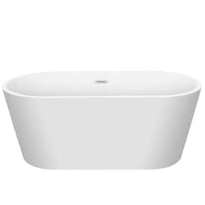 63 in. Acrylic Oval Freestanding Flatbottom Non-Whirlpool Double Slipper Soaking Bathtub in White