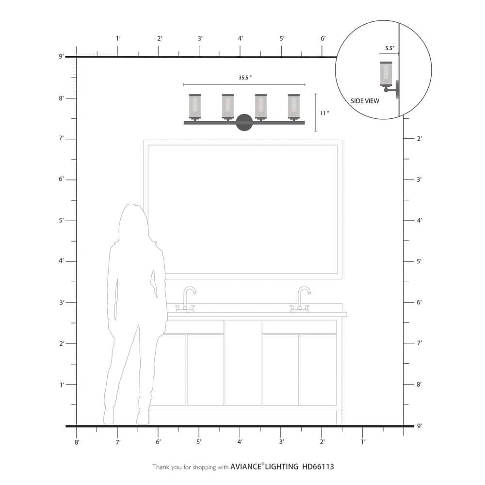 Industro Sleek 4-Light Black and Brushed Nickel Outdoor Vanity Sconce