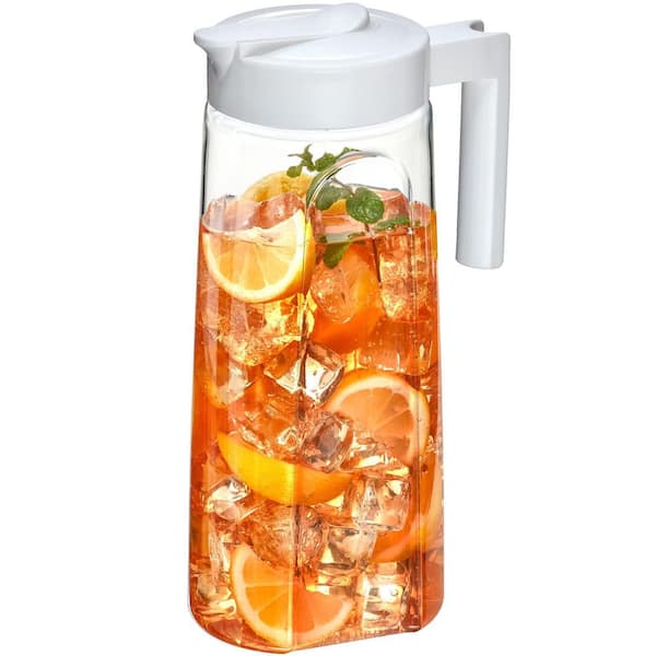 64 fl. oz. Unbreakable White Plastic Water Pitcher with Lid Great for Both Iced and Hot Drinks, Indoors and Outdoors