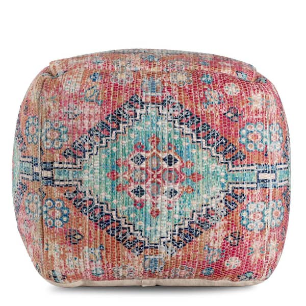 Anji Mountain 20 in. x 20 in. x 20 in. Hopi Hapi Red and Green Pouf