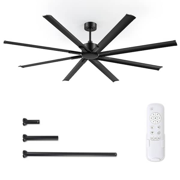 84 in. Indoor/Outdoor Black 8-Blades Industrial Ceiling Fan with Remote Control