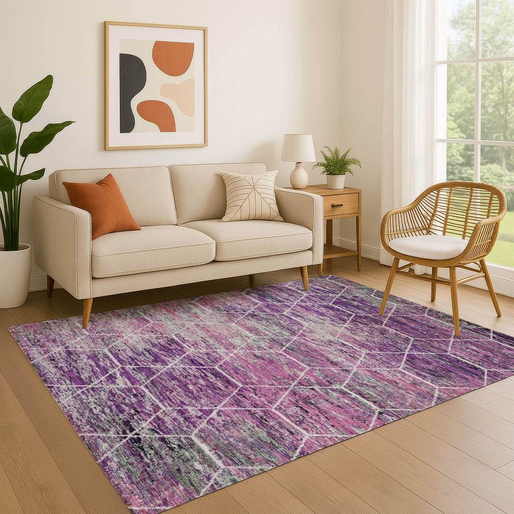 Mayfield Premium Machine Washable Abstract AMF1724 Purple 8 ft. x 10 ft. Area Rug price history on PriceWatchPro