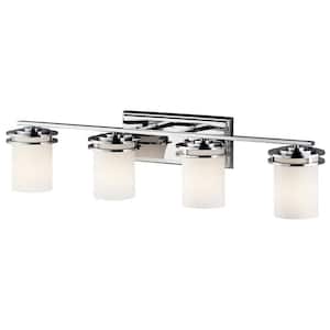 Hendrik 33.75 in. 4-Light Chrome Contemporary Bathroom Vanity Light with Etched Glass Shade