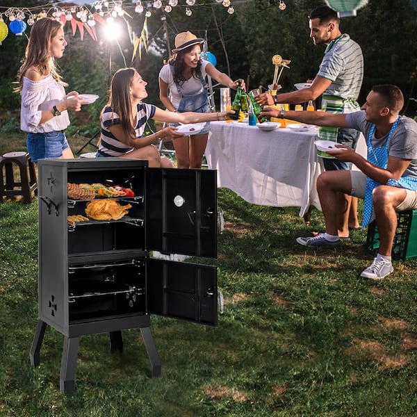 Vertical 2 Tier Outdoor Barbeque Grill with Temperature Gauge