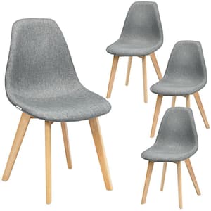 Grey Dining Chair Fabric Cushion Seat Modern Mid Century (Set of 4)