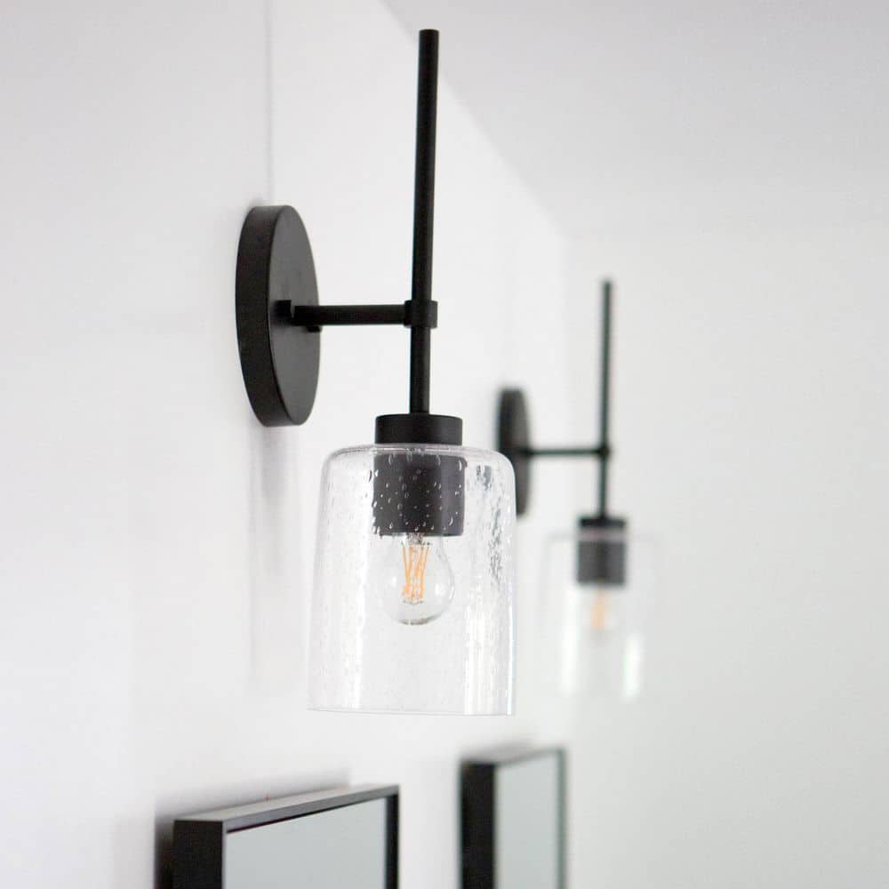 Greyson Matte Black Wall Sconce with Clear Seeded Glass Shade