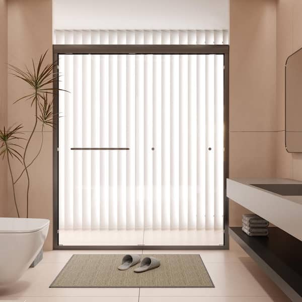 JimsMaison 60 in. W x 70 in. H Double Sliding Semi-Frameless Shower Door in Black Finish with Clear Tempered Glass