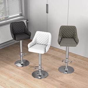 White Modern Bar Chair with Back Adjustable Swivel Bar Stools Set of 2 Kitchen Island Bar Chair Counter Height