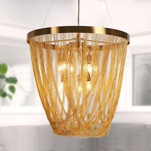 Tracienuri 9-Light Plating Brass Unique Basket Chandelier with Gold Metal Chain Fringe