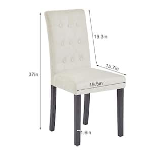 Upholstered Dining Chairs Set of 6 Button Tufted Back, Padded Seat, Wood Legs with Rubber Footpads Kitchen Chairs, Beige