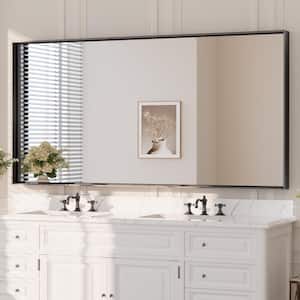 60 in. W x 30 in. H Rectangular Framed Aluminum Square Corner Wall Mount Bathroom Vanity Mirror in Matte Black