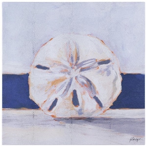 Coastal Serenity I Sand Dollar Rendered on Silver Metallic Shagreen Wrapped Canvas Unframed Wall Art, 22 in. x 22 in.