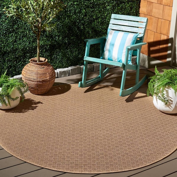 Atrium Sisal Beige 7 ft. x 7 ft. Modern Solid Indoor/Outdoor Round Area Rug
