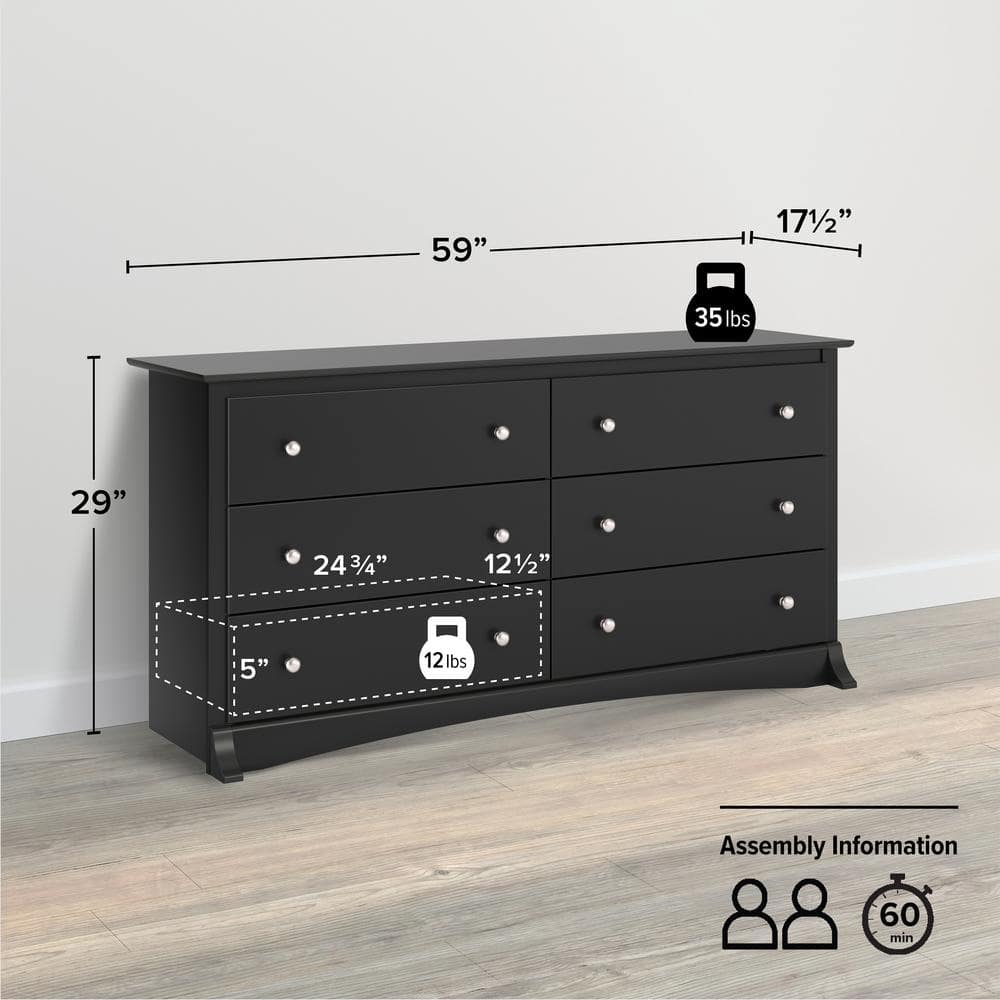 Black Double 6-Drawer Modern Bedroom Dresser