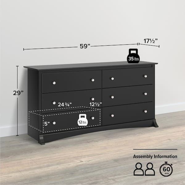 Prepac Sonoma Black 6 Drawer 59 in. W Dresser BDC 6330 K The Home Depot