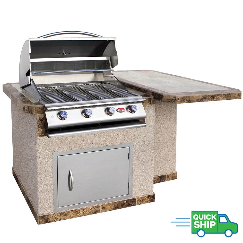 Cal Flame 4-Burner, 6 ft. Stucco with Tile Top Propane Gas Grill Island in  Stainless Steel 22-LBK402-ST - The Home Depot