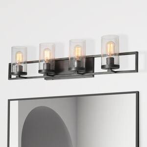 Metallic Gray Modern Bathroom Vanity Light, 4-Light Indoor Wall Sconce, Bath Bar Vanity Lighting with Clear Seeded Glass