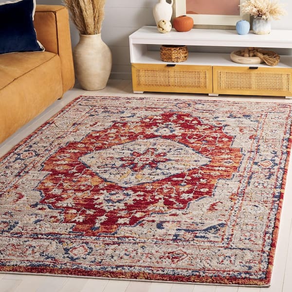 Luna 9 ft. x 12 ft. Beige/Rust Blue Ornate Medallion Area Rug