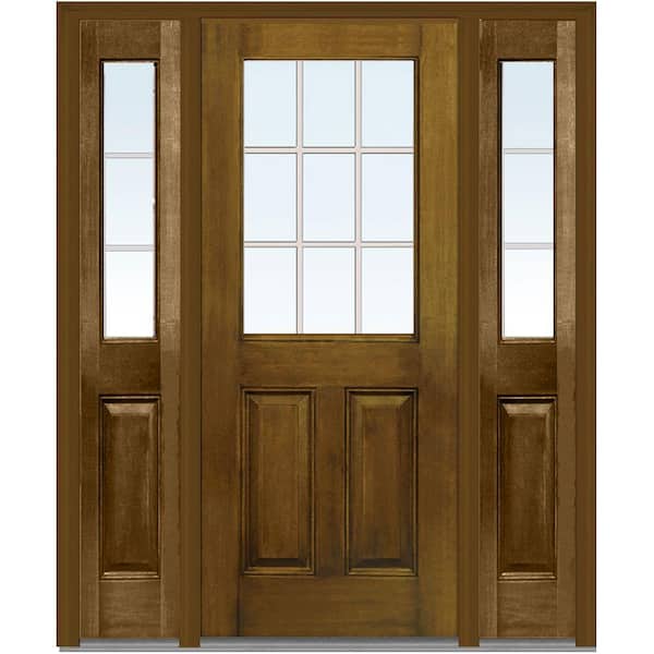MMI Door 64 in. x 80 in. Internal Grilles Right-Hand 1/2-Lite Clear Stained Fiberglass Mahogany Prehung Front Door with Sidelites