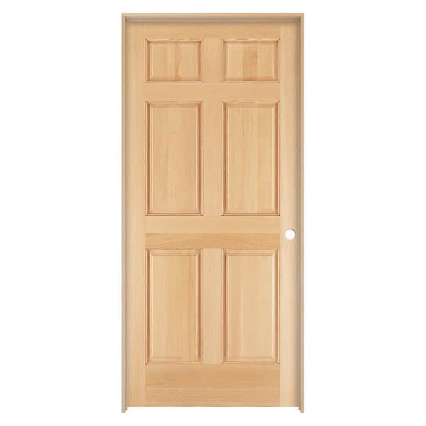 JELD-WEN 36 in. x 80 in. Hemlock Unfinished Left-Hand 6-Panel Solid Wood Single Prehung Interior Door