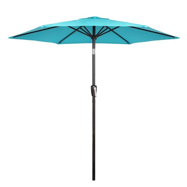 maocao hoom 7.5 ft. Market Round Outdoor Patio Umbrella with Push Button Tilt and Crank in Blue