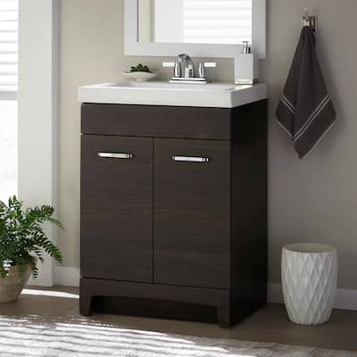 Glacier Bay Stancliff 25 in. Single Sink Elm Ember Bath Vanity with White Cultured Marble Top (Assembled)