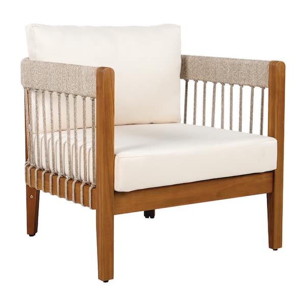 Unbranded Outdoor Club Chair with Hand-Woven Rope and Curved Backrest-Waterproof Patio Lounge Chair with Removable Cushions