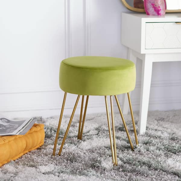 Abrea Pear/Gold Velvet Round Accent Ottoman