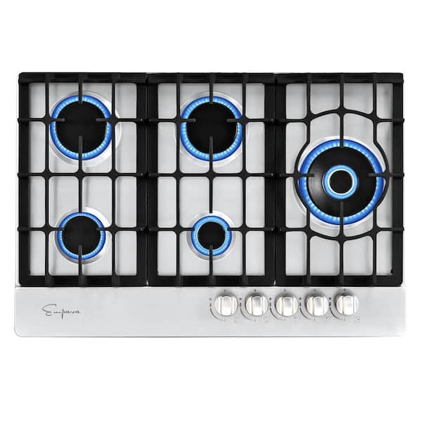 Pro-Style 30 in. Built-In Gas Cooktop in Stainless Steel with 5-Burners Including a 18000 BTUs Power Burner