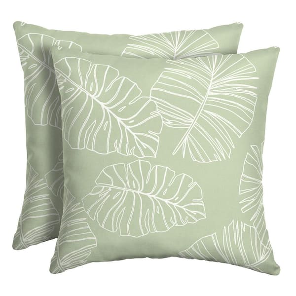 ARDEN 16 in. x 16 in. Coastal Green Leaf Outdoor Square Throw Pillow (2-Pack)