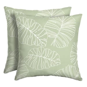 16 in. x 16 in. Coastal Green Leaf Outdoor Square Throw Pillow (2-Pack)