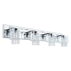 Kissling 34.65 in. W x 6.65 in. H 4-Light Chrome Bathroom Vanity Light with Clear Glass with Crystal Strands