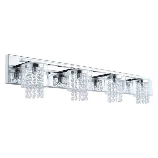 Eglo Kissling 34.65 in. W x 6.65 in. H 4-Light Chrome Bathroom Vanity Light with Clear Glass with Crystal Strands