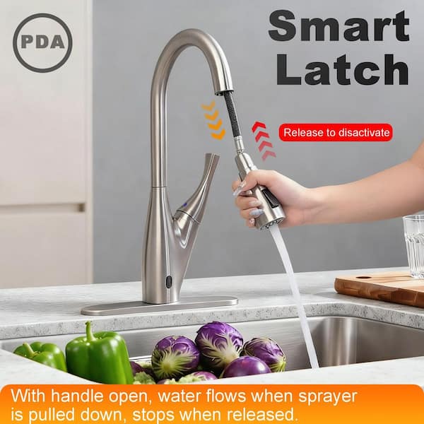 16.5 in. Dual Sensor Single-Handle Pull-Down Sprayer Kitchen Faucet with 360 ° Swivel Spout in Brushed Nickel