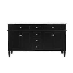 Simply Living 60 in. W x 21.5 in. D x 35 in. H Bath Vanity in Black with Carrara White Marble Top